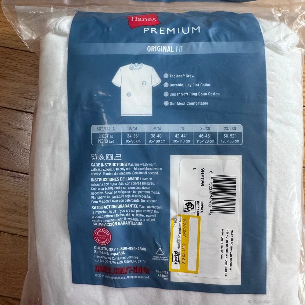 Hanes Premium Mens 6 Pack White Crew Neck Undershirts Tagless Size Large